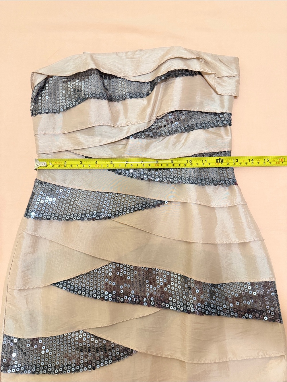 New Rare βCity Studioβ Nude/Champagne Strapless Sequin Bandage Mini Dress,Size 1 - Picture 7 of 11